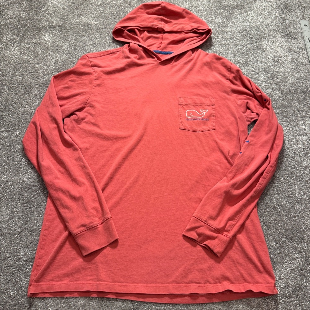 Vineyard Vines Hoodie Men M Pink Cotton Preppy Coastal Whale Graphic Pullover